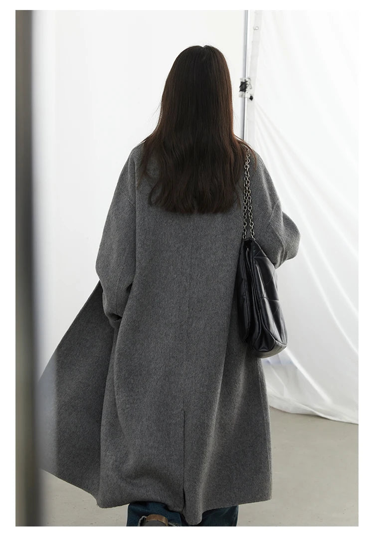 CHIC VEN Women Woolen Coat Double-breasted Basic Loose Casual Retro New Long Double-sided Female Overcoat Autumn Winter 2024