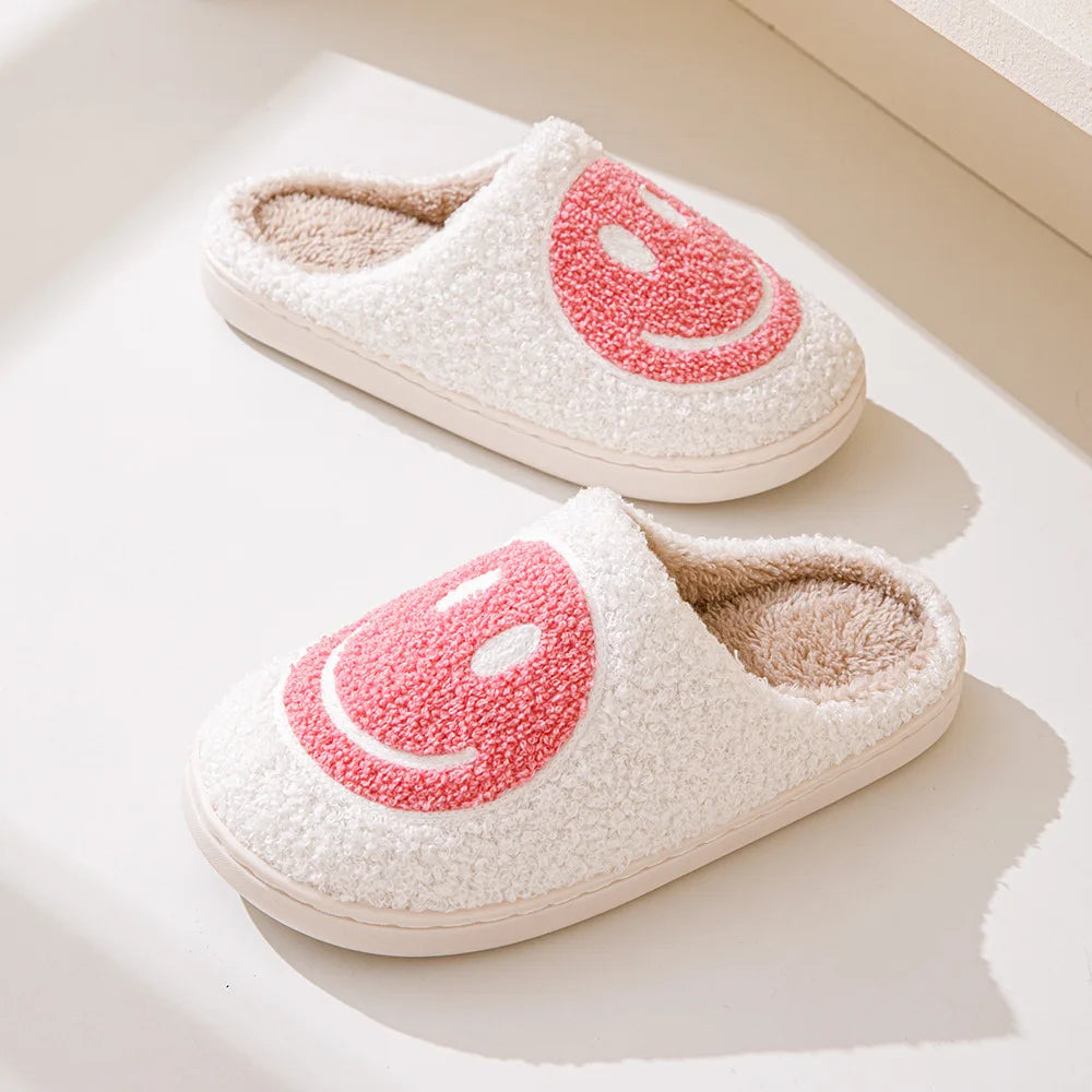 Cute smiling face thickened warm cotton slippers