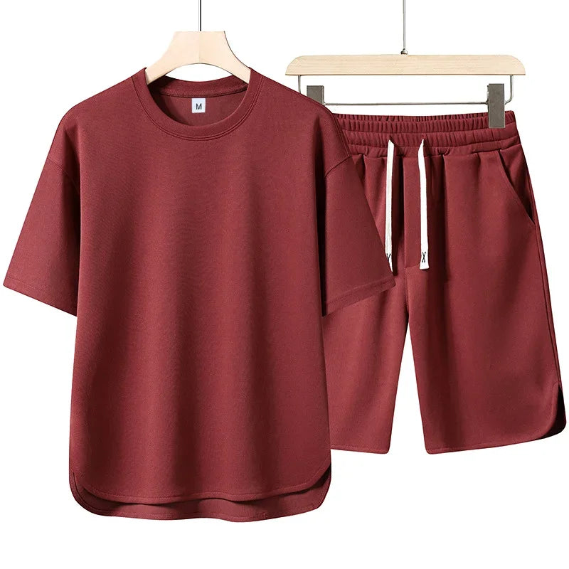 2025 Arc short-sleeved Set: Quality and Fashionable men's short-sleeved casual high-neck set + shorts, 2-piece set, high-quality