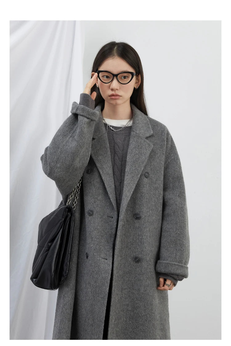 CHIC VEN Women Woolen Coat Double-breasted Basic Loose Casual Retro New Long Double-sided Female Overcoat Autumn Winter 2024