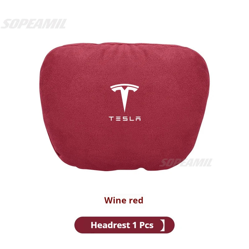 Tesla Model 3 Model Y Model S Model X Suede Car Headrest Neck Support Seat Waist pad Lumbar cushion Soft Neck Pillow Accessories