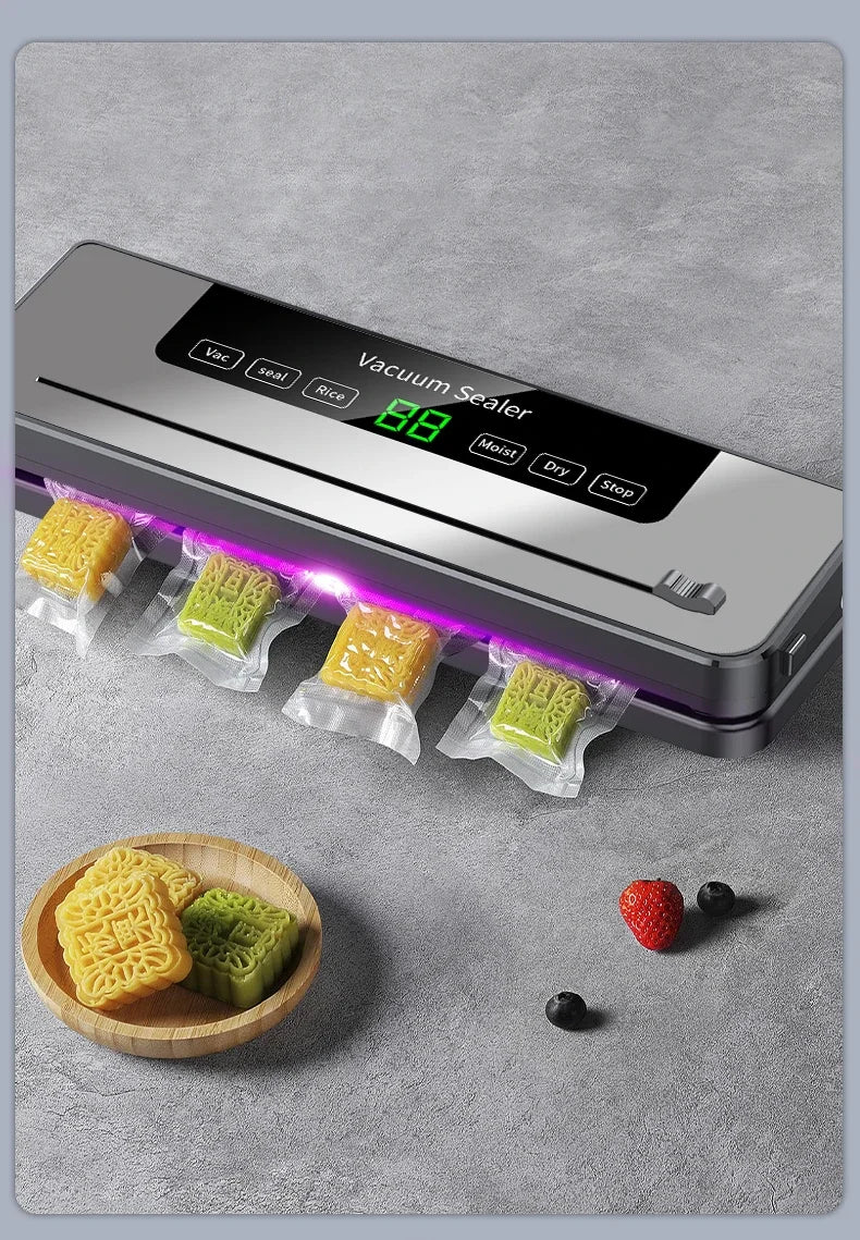 Electric Vacuum Sealer Dry/Wet Food Sealed Packaging Kitchen Food Storage Seal Built-in Cutter Knife