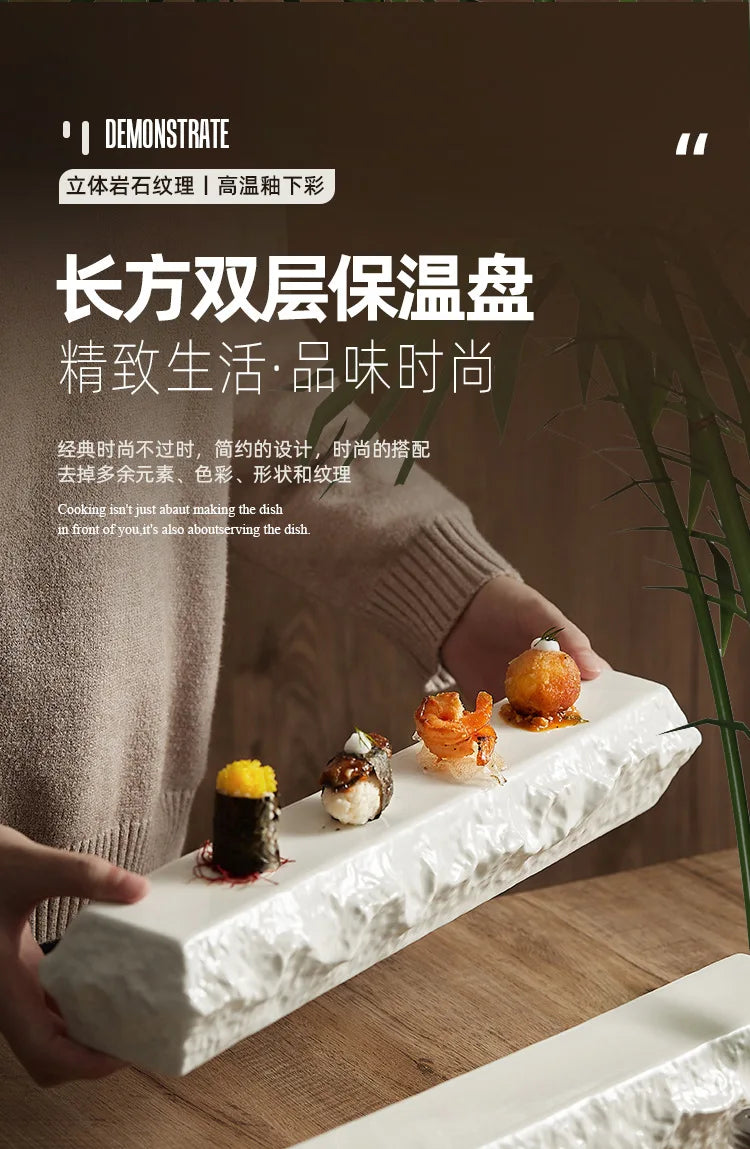 Rectangular Insulated Sashimi Swing Decoration High Sense Hotel Restaurant Tableware Sushi Dessert Plate Dish