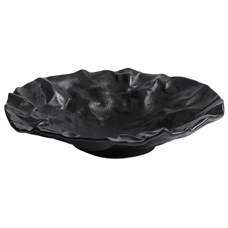 Folding deep plate, dishes, Japanese tableware, western-style salad, household ceramic high-grade tableware.
