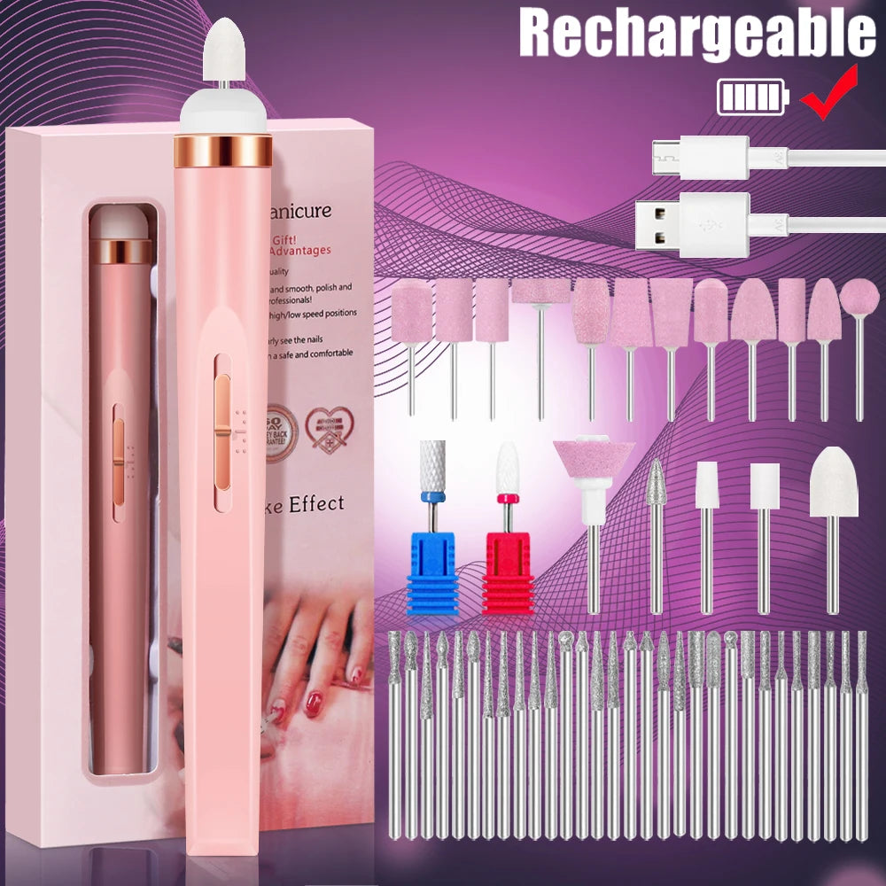 YIKOOLIN 5 in 1 Electric Nail Polish Drill Machine USB Charge Portable Manicure Set Exfoliation and Polishing for Nail Salon