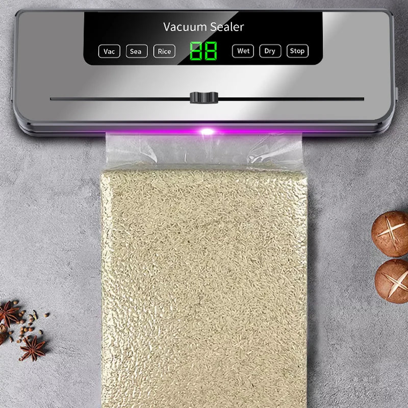 Electric Vacuum Sealer Dry/Wet Food Sealed Packaging Kitchen Food Storage Seal Built-in Cutter Knife