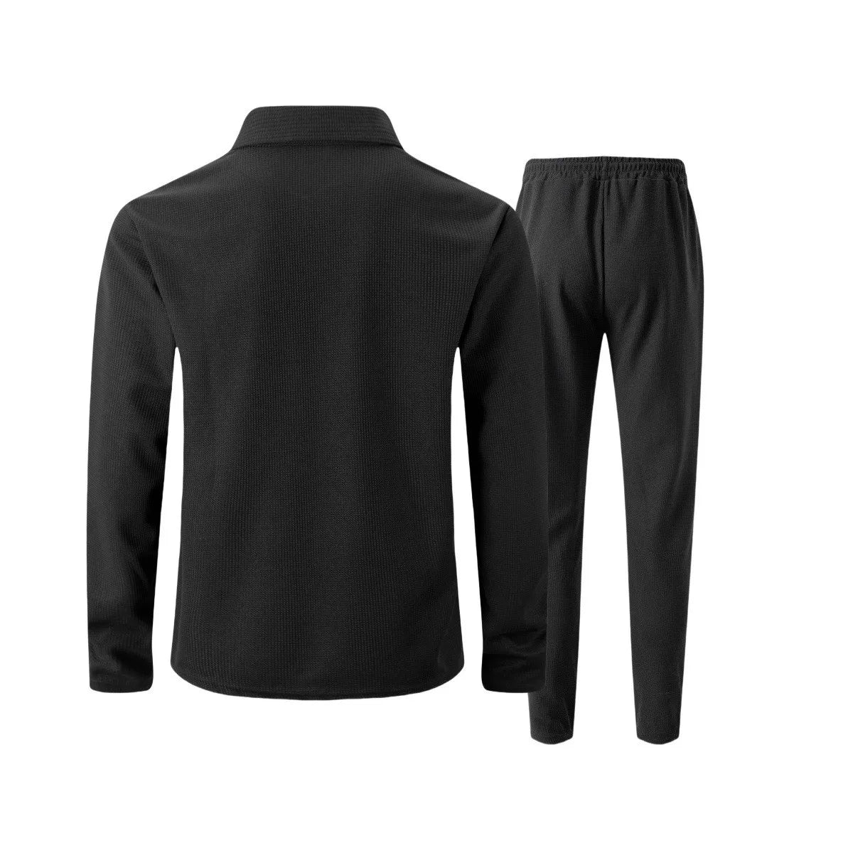 Men's autumn and winter waffle-pattern solid color zipped front pocket lapel fitted cardigan jacket set