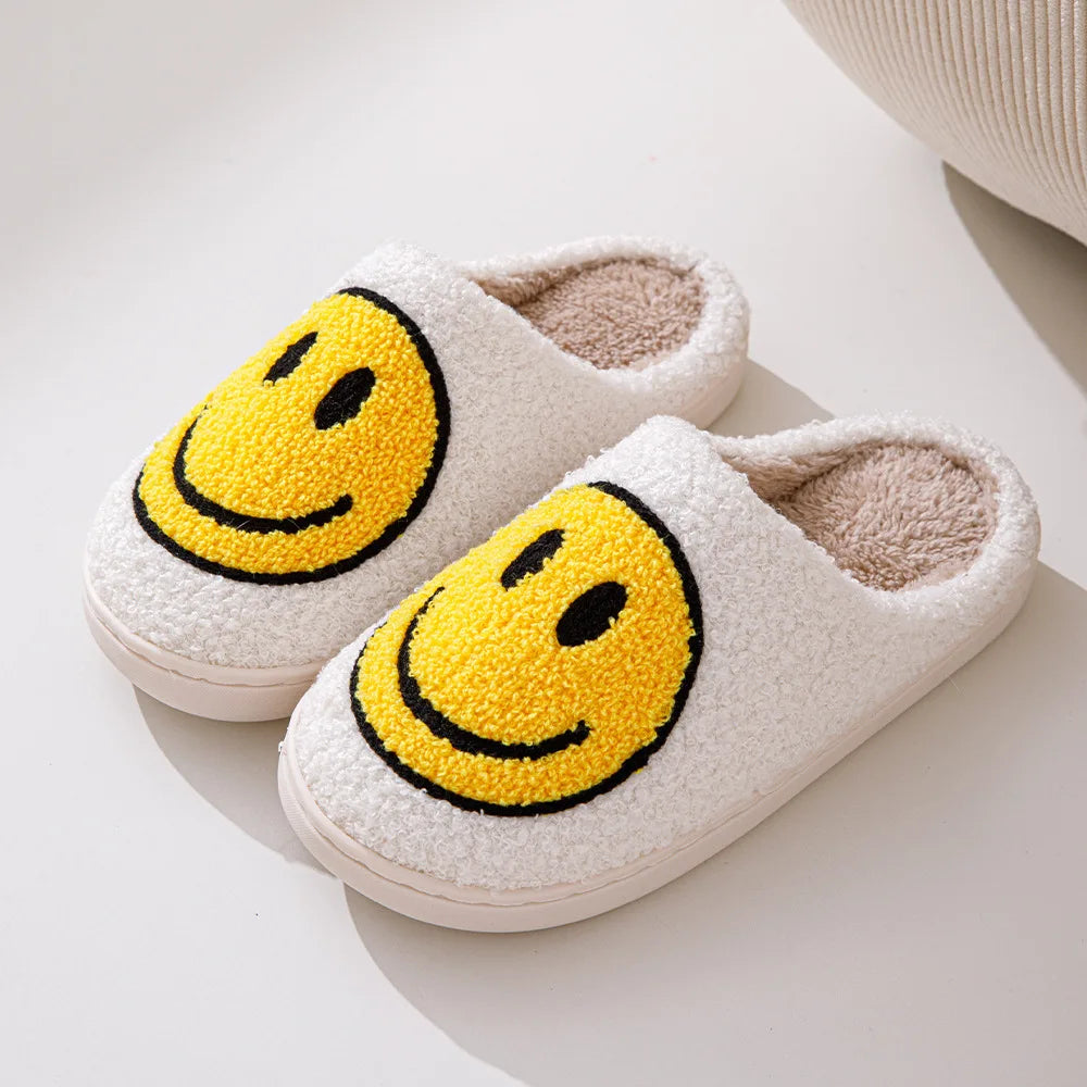 Cute smiling face thickened warm cotton slippers