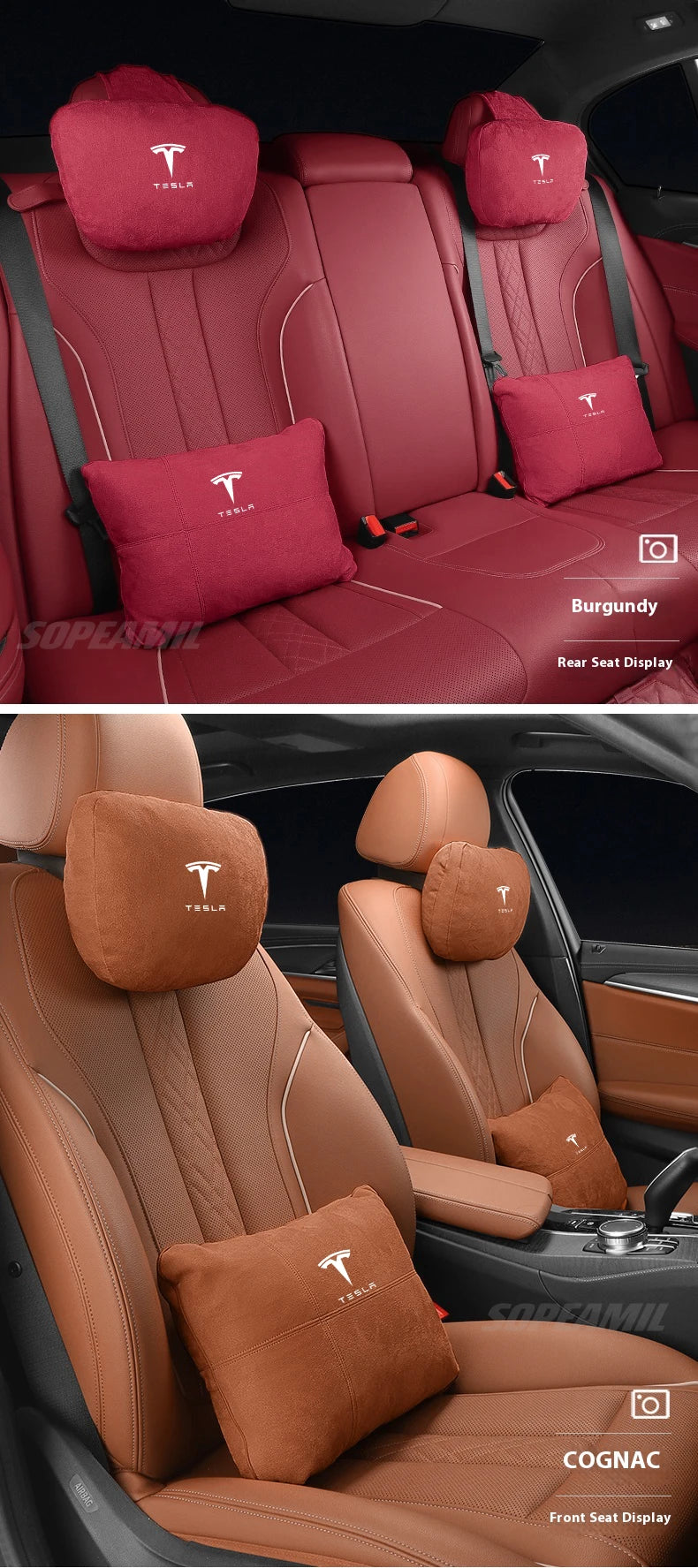 Tesla Model 3 Model Y Model S Model X Suede Car Headrest Neck Support Seat Waist pad Lumbar cushion Soft Neck Pillow Accessories