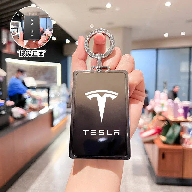 Car Key Card Holder Cover Protector Holder Diamond Keychain Accessories for Tesla Model 3 X Model S Y Roadster P75D P85D P100D