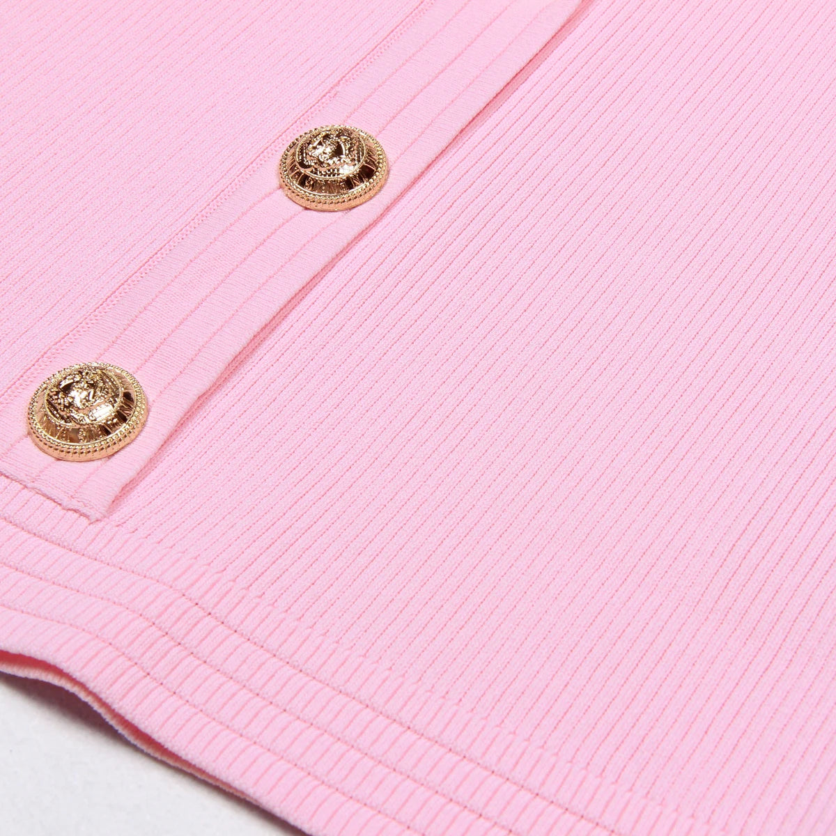 2025 Spring/Summer New Fashion Knitted Elastic Short Sleeve Solid Color Gold Button Slimming Style Commuter Women's Dress