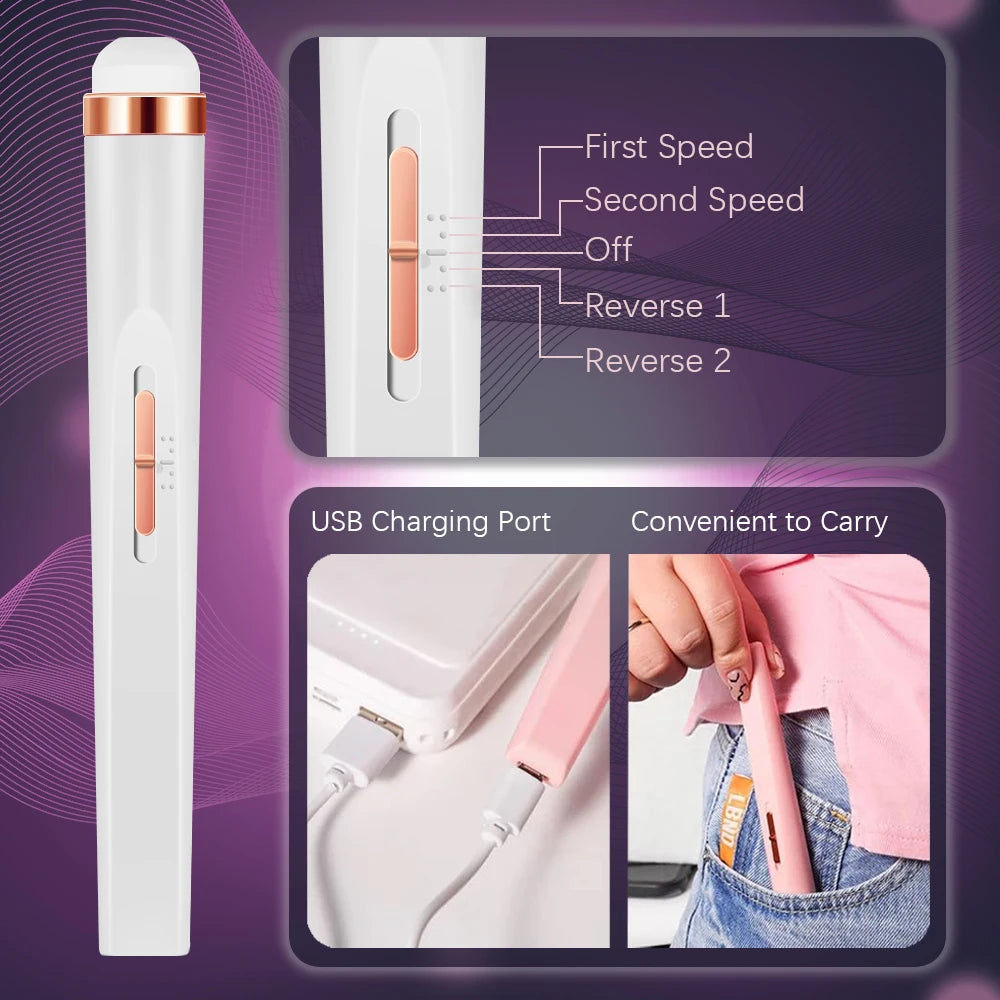 YIKOOLIN 5 in 1 Electric Nail Polish Drill Machine USB Charge Portable Manicure Set Exfoliation and Polishing for Nail Salon