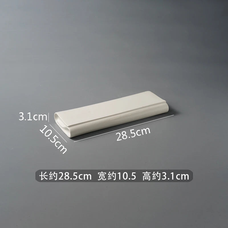 Solid Color Ceramic Folding Long Plate Restaurant Sushi Plate Dessert Plate Snack Plates Molecular Cuisine Specialty Tableware