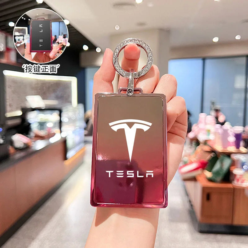 Car Key Card Holder Cover Protector Holder Diamond Keychain Accessories for Tesla Model 3 X Model S Y Roadster P75D P85D P100D