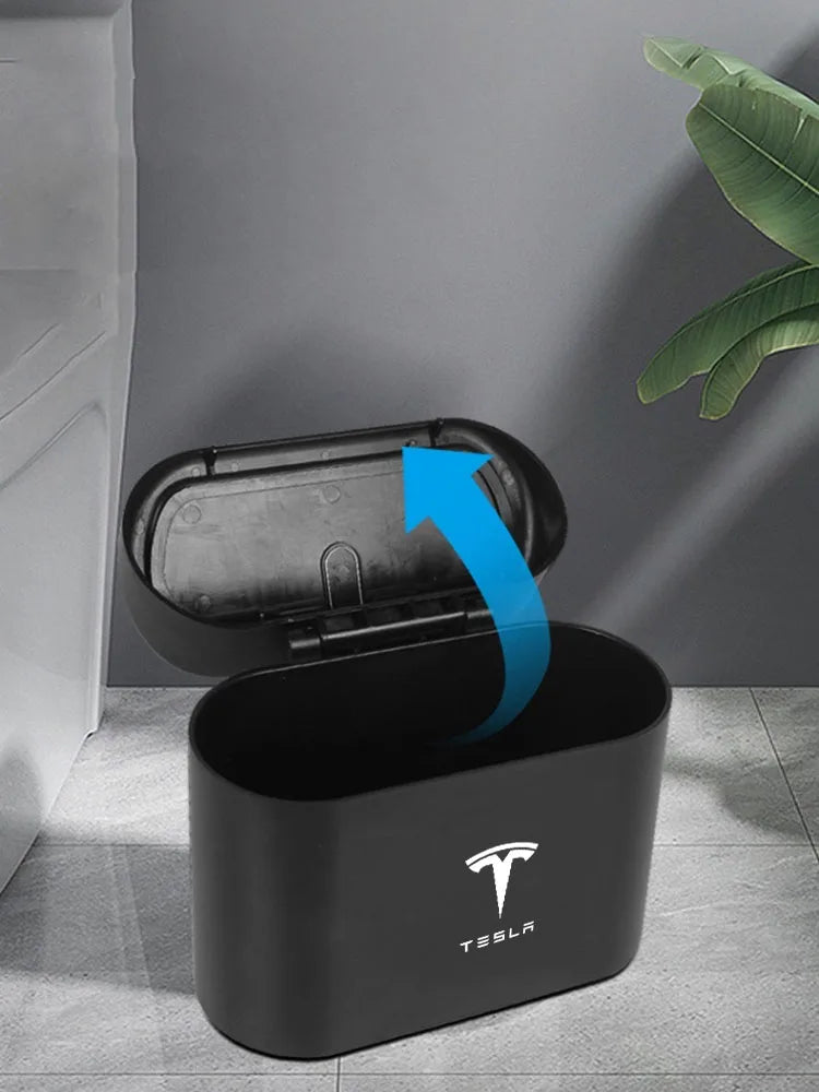 Hanging Car Trash Can ABS Square Pressing Trash Bin Auto Interior for Tesla Model 3 Model S X Y Roadster SpaceX Car Accessories