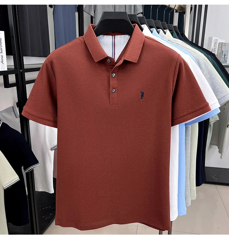 100% pure cotton short sleeved men's polo shirt summer fashion high-end brand pony embroidery golf top casual business T-shirt