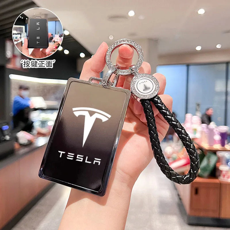 Car Key Card Holder Cover Protector Holder Diamond Keychain Accessories for Tesla Model 3 X Model S Y Roadster P75D P85D P100D