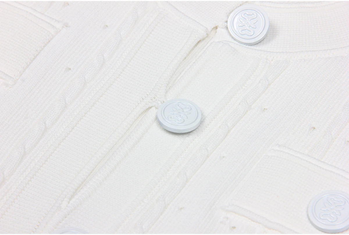 Three Color High-quality New Fashionable Elastic Knitted Hollow Round Neck Single Breasted Short Sleeved Slim Fit Women's Dress