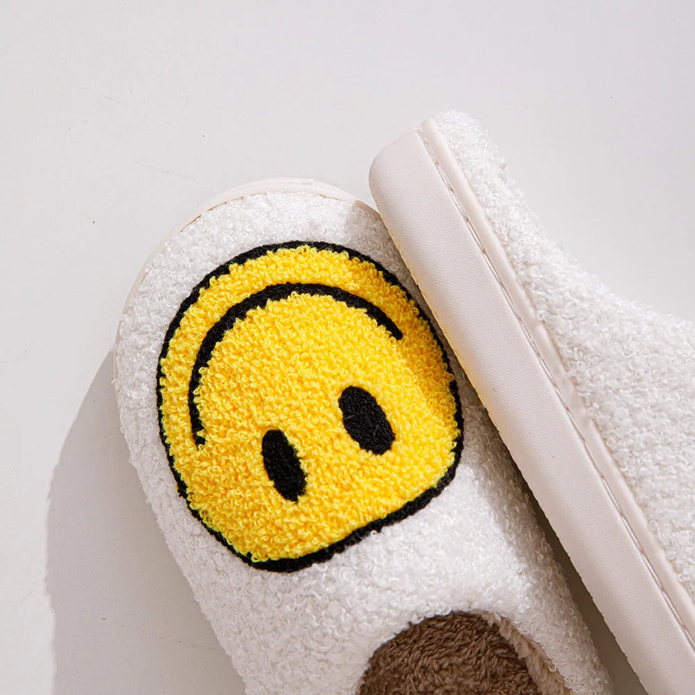 Cute smiling face thickened warm cotton slippers