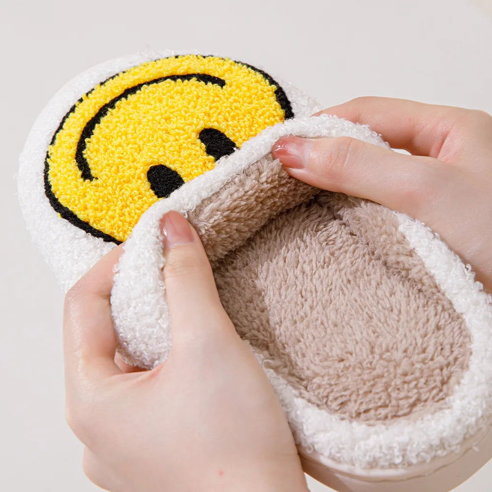 Cute smiling face thickened warm cotton slippers