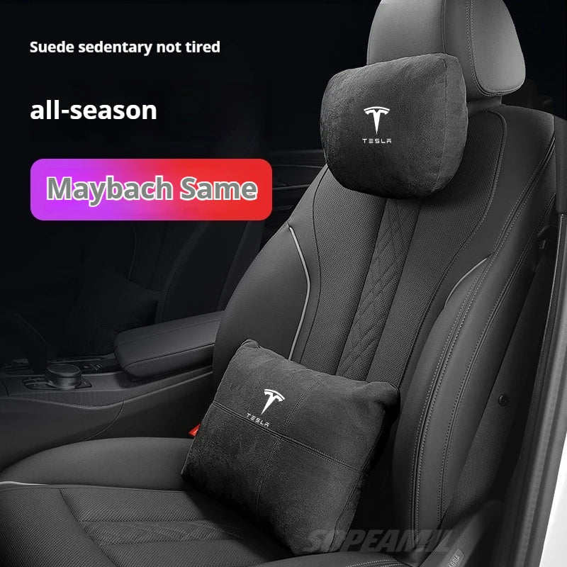 Tesla Model 3 Model Y Model S Model X Suede Car Headrest Neck Support Seat Waist pad Lumbar cushion Soft Neck Pillow Accessories