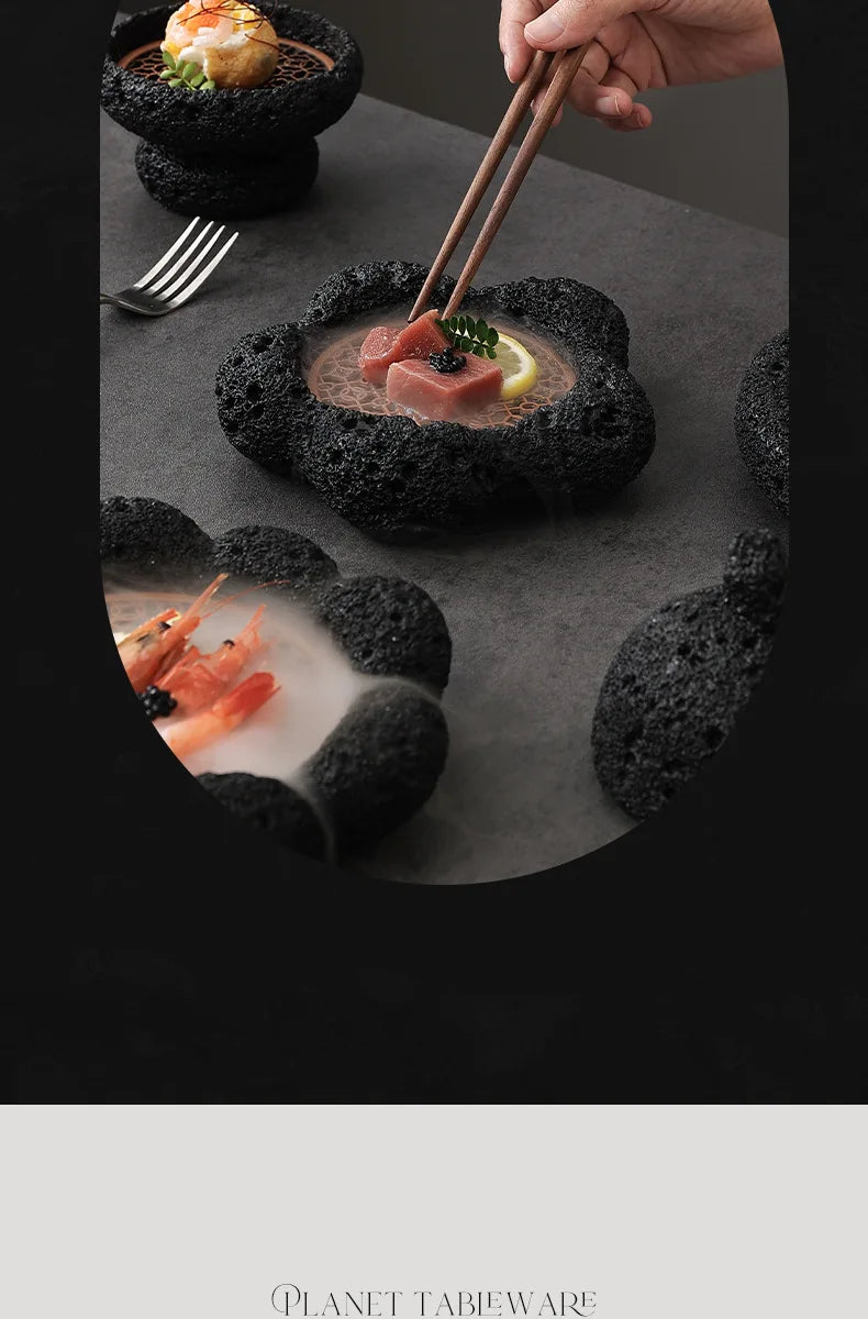 Japanese Tableware Rock Sushi Plate Coal Ball Volcanic Stone Swing Plate Steak Plate Hotel Creative Dining Plate Sushi Dish