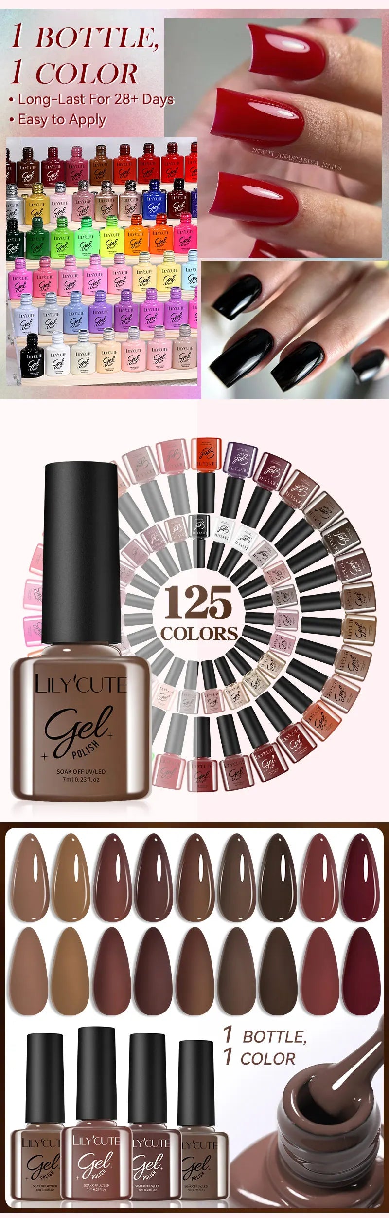 LILYCUTE 6Pcs/set 7ml Coffee Series Gel Nail Polish Kit 125 Colors Manicure Semi Permanent Soak Off UV Nail Art Gel Varnish