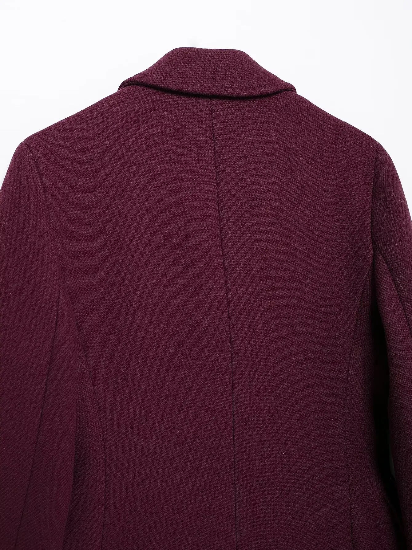 TRAFZA Women Fashion Burgundy Woolen Coat Double Breasted Long Sleeve Lapel Blends Jacket Autumn Winter High Street Outerwear