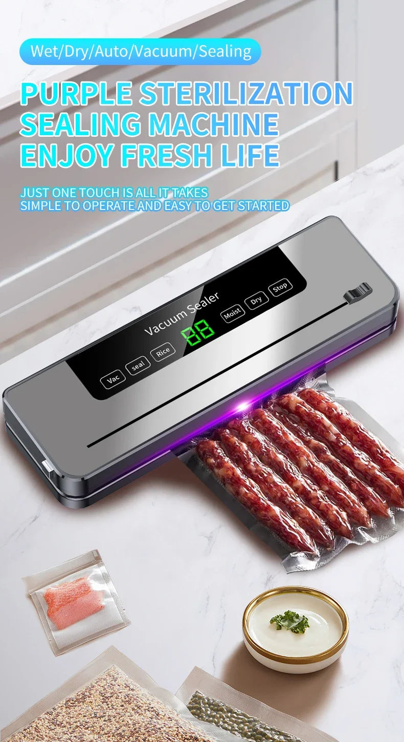 Electric Vacuum Sealer Dry/Wet Food Sealed Packaging Kitchen Food Storage Seal Built-in Cutter Knife