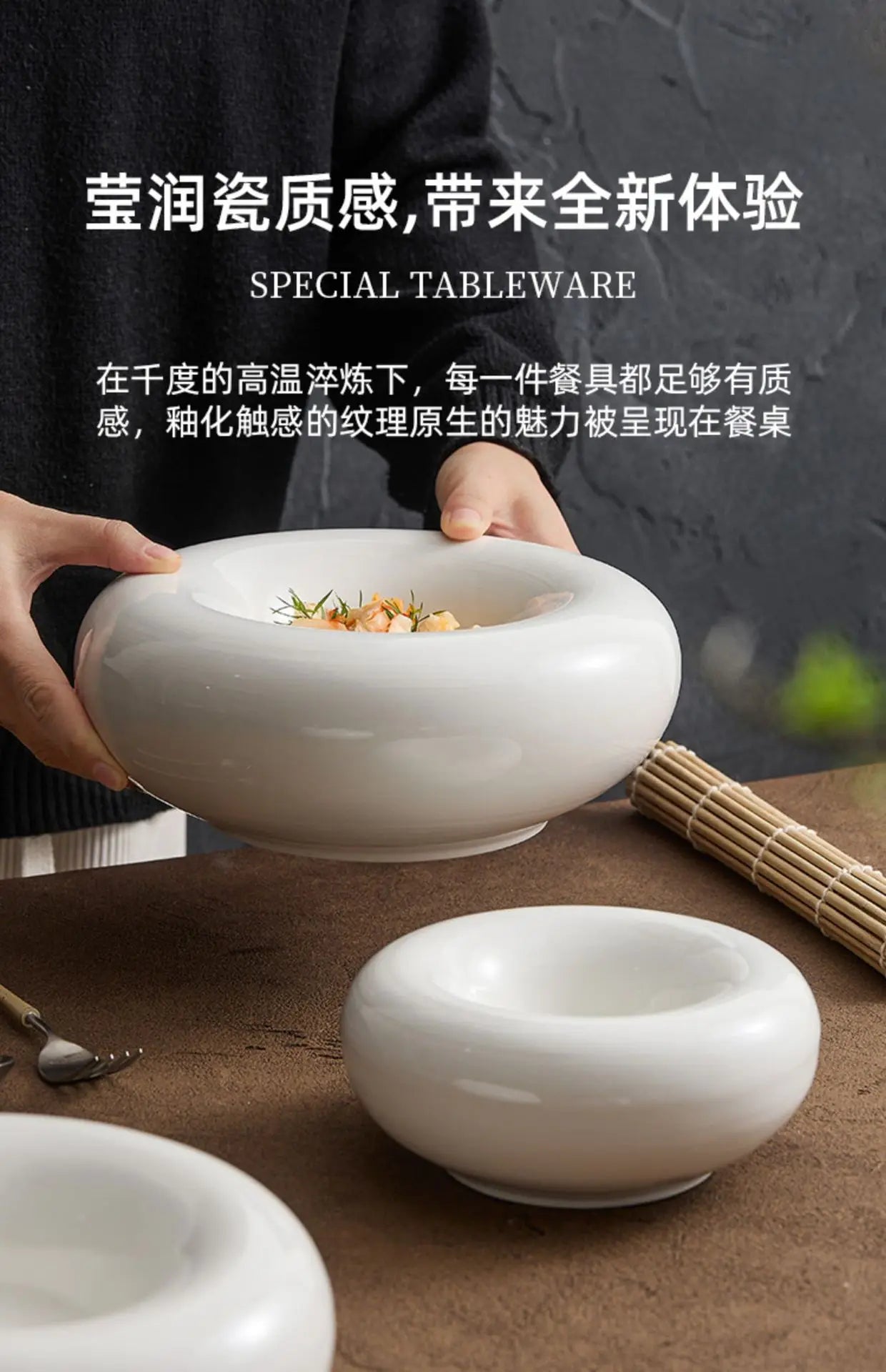 Artistic Cuisine White Tableware Heated Buffet Platter High-End Hotel Restaurant Featured Cold Dishes Personalized Plate