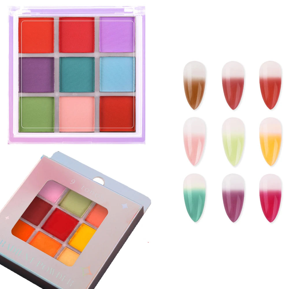 16-Grid 16 Color Solid Rubbing Powder Palette for Nail Art DIY Gradient Smudge Pat-pat Powder Nail Art Manicure Gradient Pigment