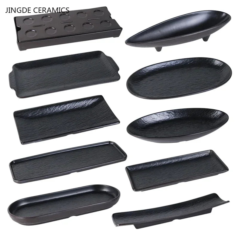 Hotpot Restaurant Melamine Tableware Black Frosted Dinner Plate Japanese Sushi Plates Not Easily Broken Snack Fruit Dishes