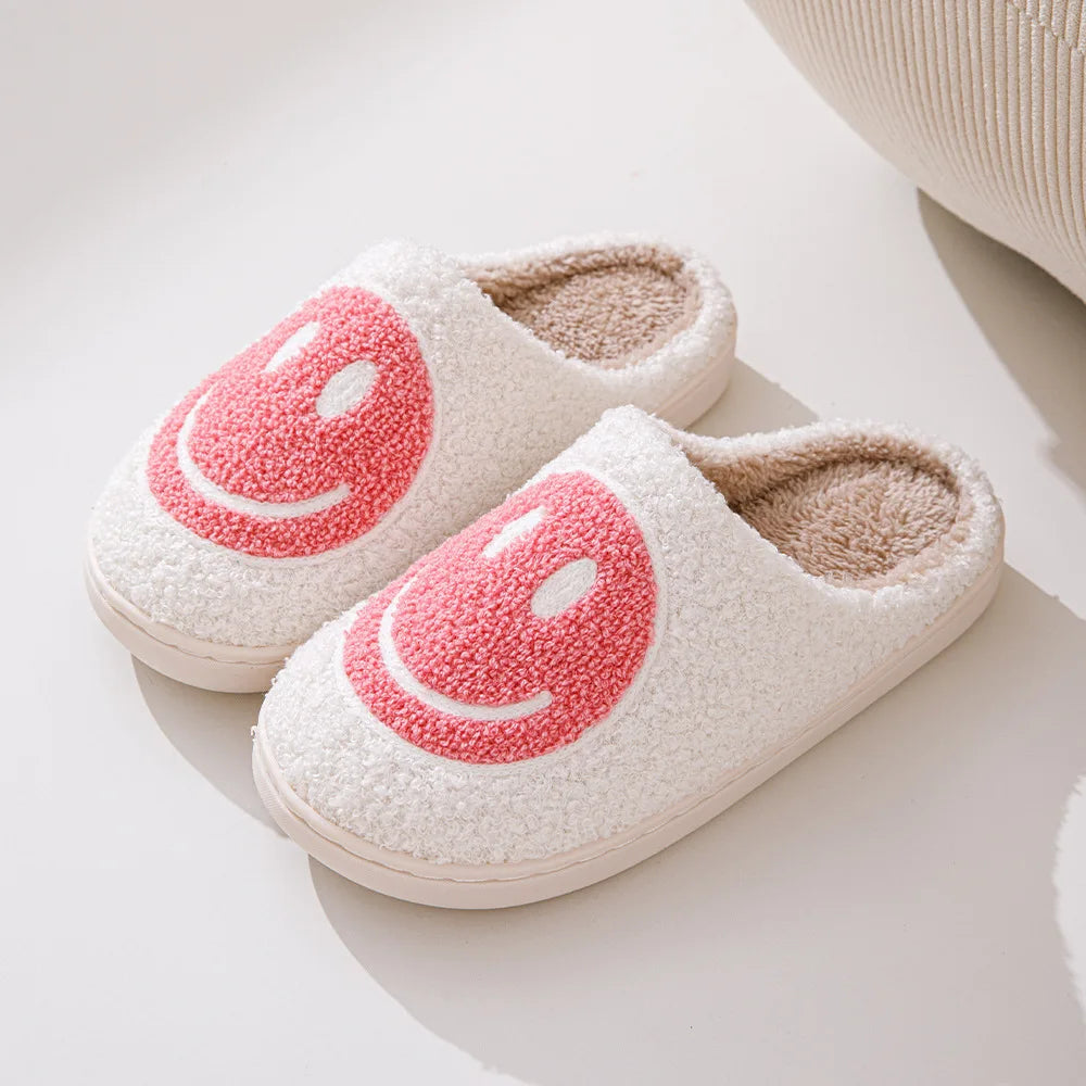 Cute smiling face thickened warm cotton slippers