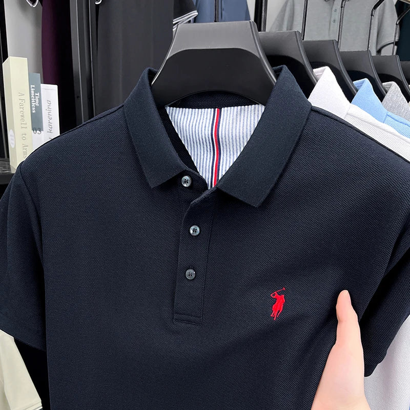 100% pure cotton short sleeved men's polo shirt summer fashion high-end brand pony embroidery golf top casual business T-shirt