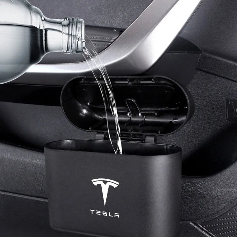 Hanging Car Trash Can ABS Square Pressing Trash Bin Auto Interior for Tesla Model 3 Model S X Y Roadster SpaceX Car Accessories