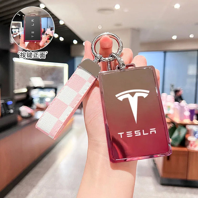 Car Key Card Holder Cover Protector Holder Diamond Keychain Accessories for Tesla Model 3 X Model S Y Roadster P75D P85D P100D