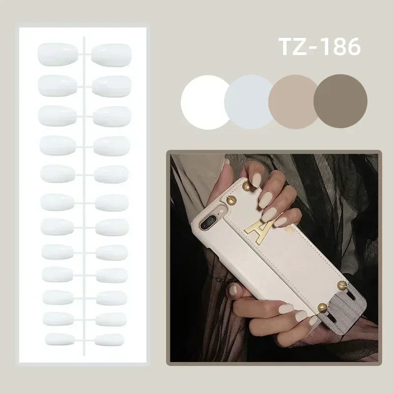 24Pcs Mid-length Almond Ballet False Nails Simple Cat Eye Design Press on Fake Nail Wearable Full Cover Nail Tips Manicure Tools