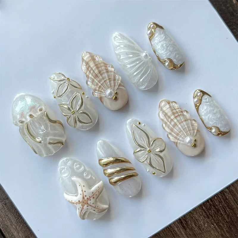 24Pcs Mid-length 3D Flowers Design Fingertips Sweet Butterfly Yellow Ripple Almond False Nails Detachable Full Cover Press Ons