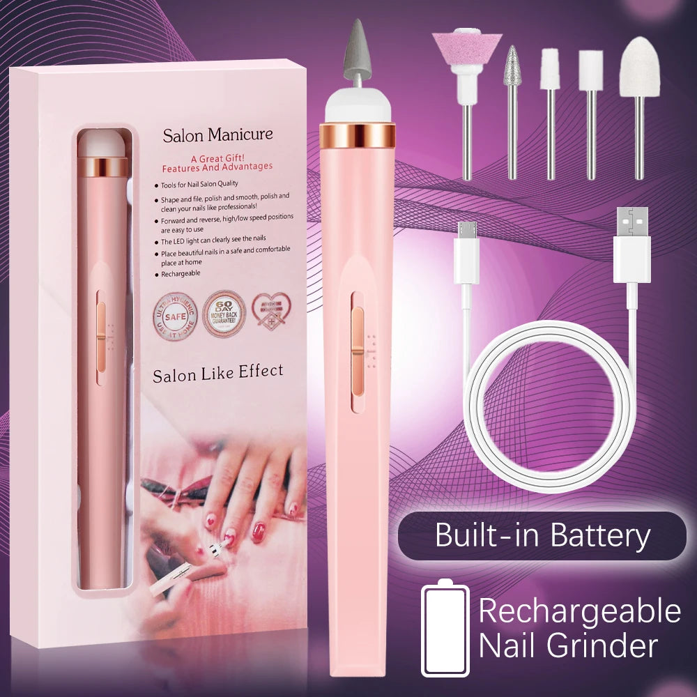 YIKOOLIN 5 in 1 Electric Nail Polish Drill Machine USB Charge Portable Manicure Set Exfoliation and Polishing for Nail Salon