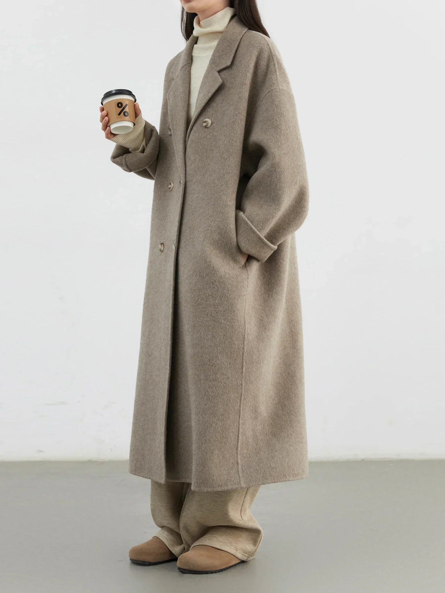 CHIC VEN Women Woolen Coat Double-breasted Basic Loose Casual Retro New Long Double-sided Female Overcoat Autumn Winter 2024