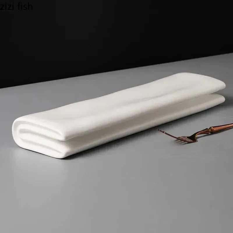 Solid Color Ceramic Folding Long Plate Restaurant Sushi Plate Dessert Plate Snack Plates Molecular Cuisine Specialty Tableware