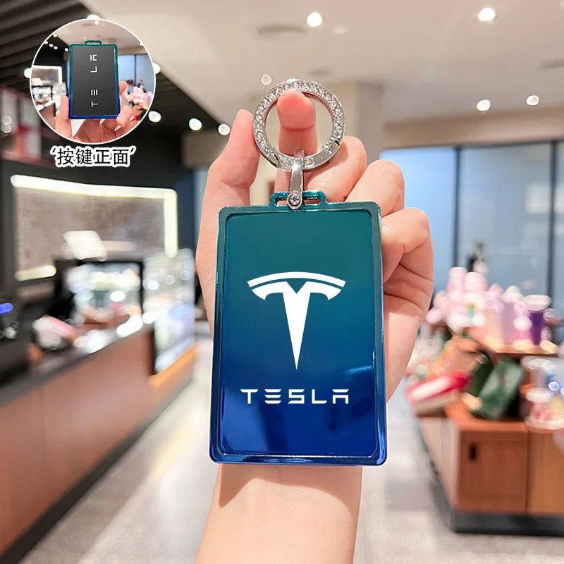 Car Key Card Holder Cover Protector Holder Diamond Keychain Accessories for Tesla Model 3 X Model S Y Roadster P75D P85D P100D