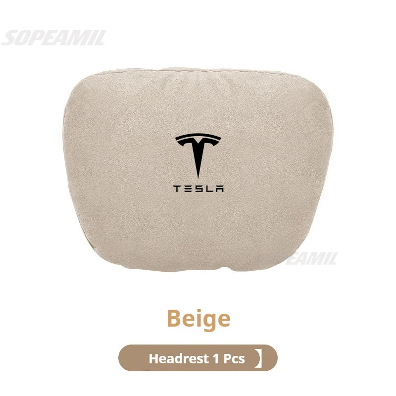 Tesla Model 3 Model Y Model S Model X Suede Car Headrest Neck Support Seat Waist pad Lumbar cushion Soft Neck Pillow Accessories