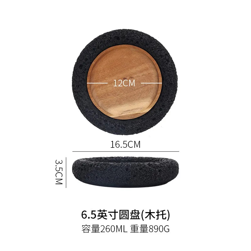 Japanese Tableware Rock Sushi Plate Coal Ball Volcanic Stone Swing Plate Steak Plate Hotel Creative Dining Plate Sushi Dish