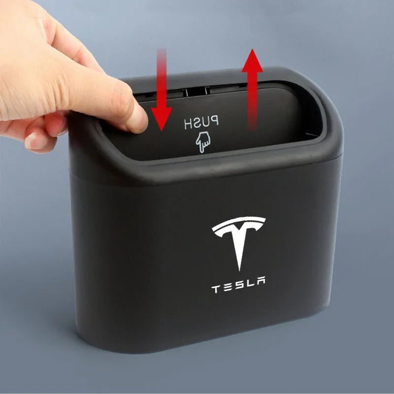 Hanging Car Trash Can ABS Square Pressing Trash Bin Auto Interior for Tesla Model 3 Model S X Y Roadster SpaceX Car Accessories