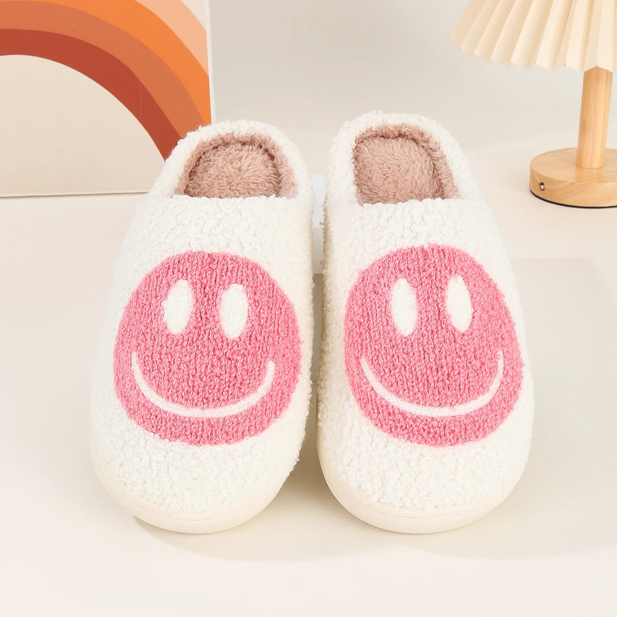 Cute smiling face thickened warm cotton slippers