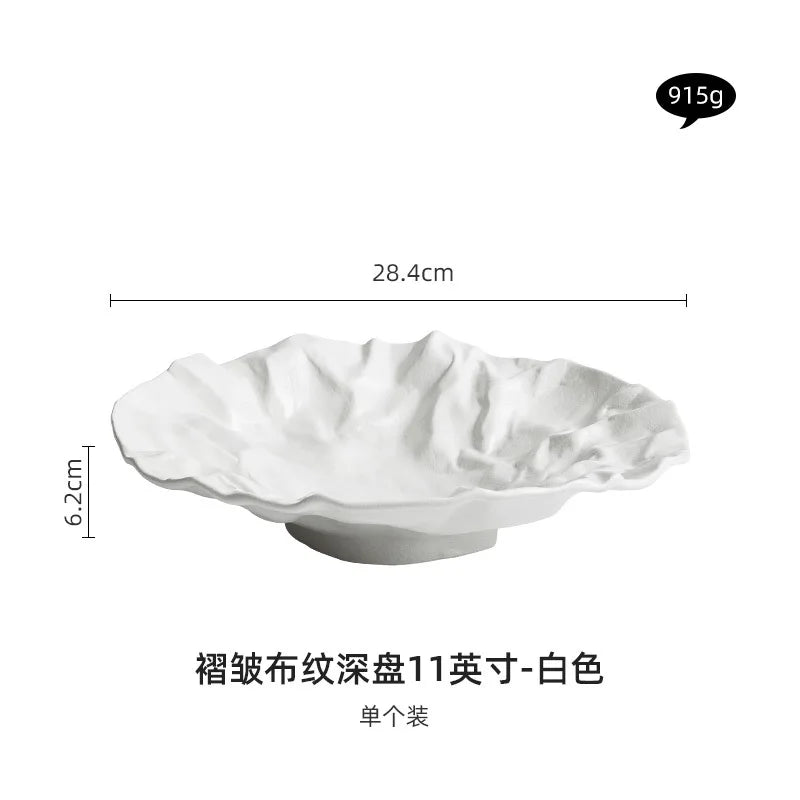 Folding deep plate, dishes, Japanese tableware, western-style salad, household ceramic high-grade tableware.