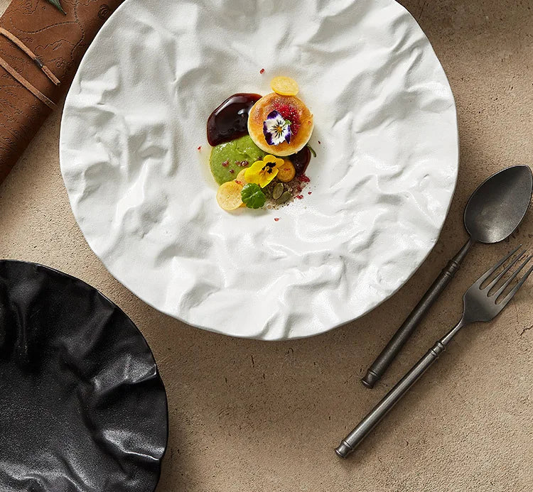 Folding deep plate, dishes, Japanese tableware, western-style salad, household ceramic high-grade tableware.