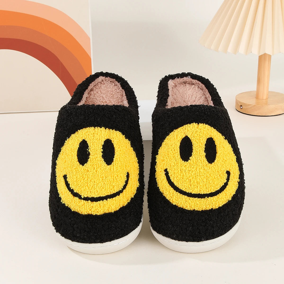 Cute smiling face thickened warm cotton slippers