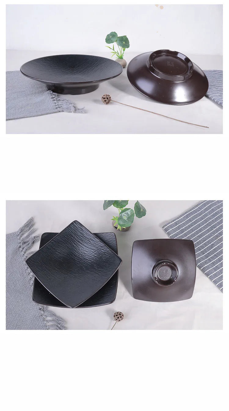 Hotpot Restaurant Melamine Tableware Black Frosted Dinner Plate Japanese Sushi Plates Not Easily Broken Snack Fruit Dishes